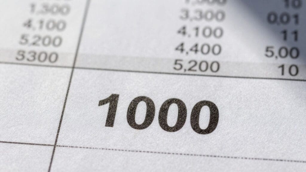 Close-up of number 1000 on a financial document