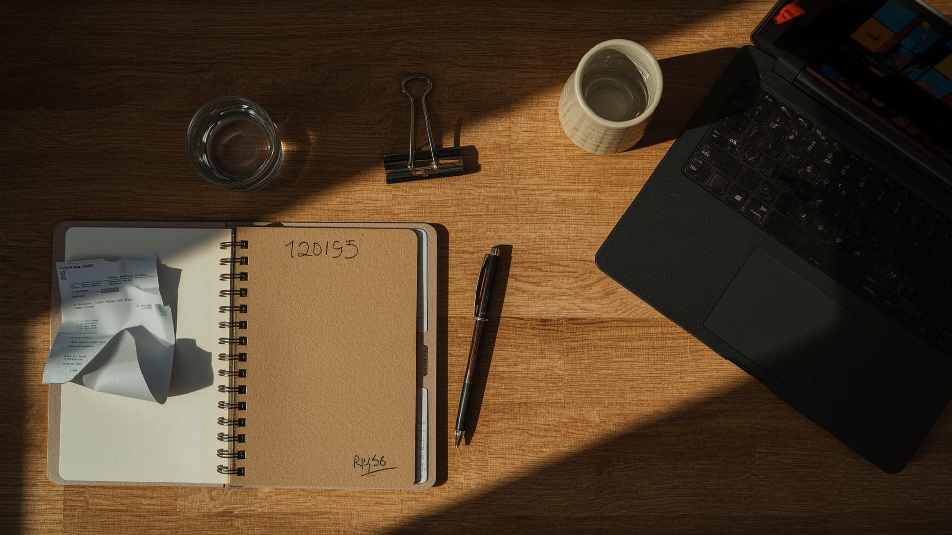 Organized small business tax records and receipts on wooden desk for audit preparation